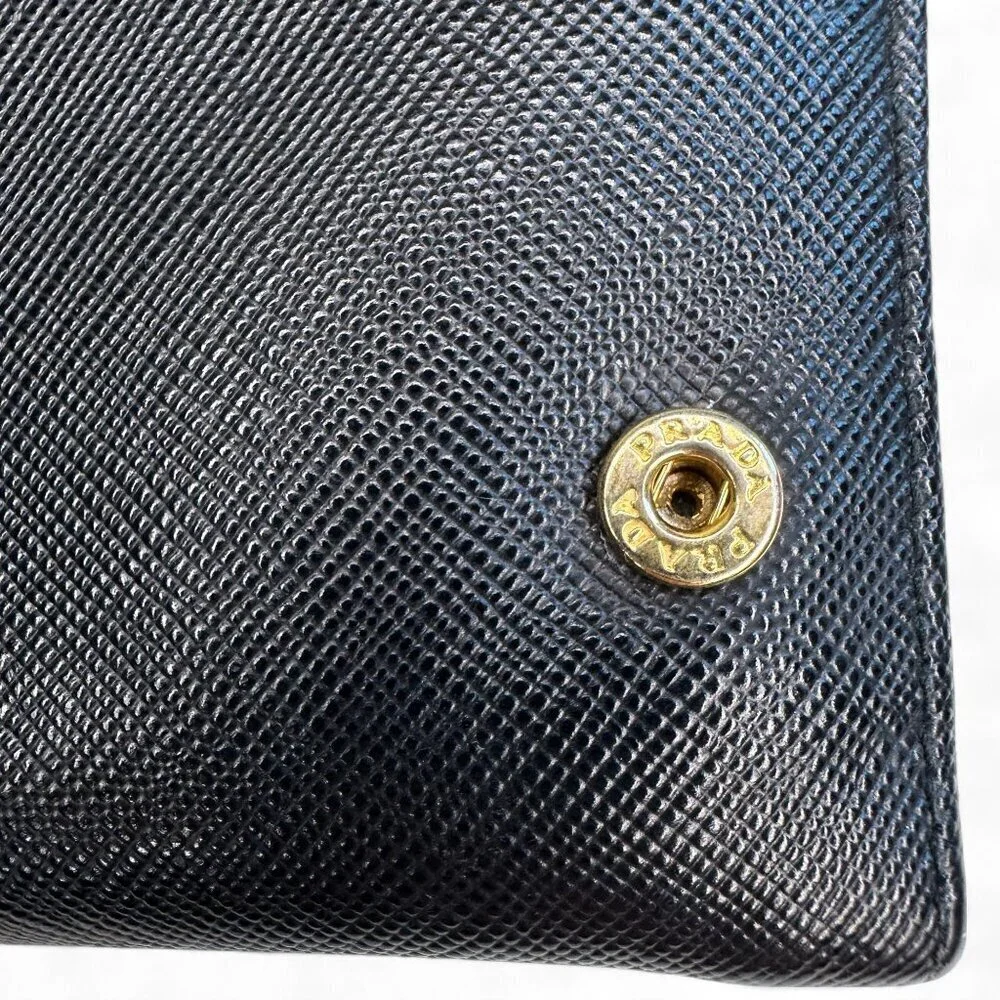 Prada Women's Long Saffiano Black Leather Bifold Ribbon Wallet - Picture 6 of 16